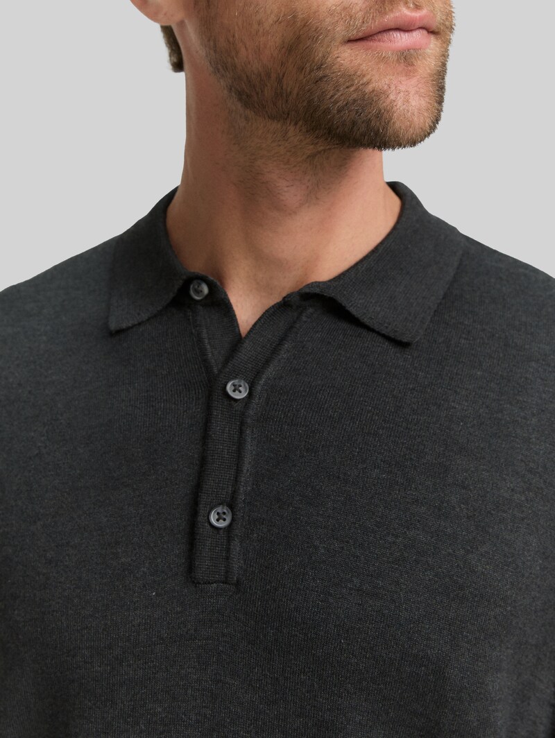 Tom Tailor Strick-Poloshirt aus Viskose - Black Grey Melange
