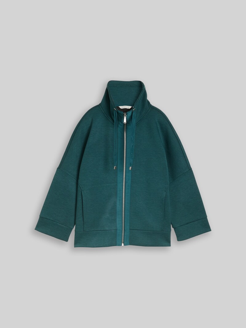 Tom Tailor Boxy Fit Scuba Sweatjacke - Deep Meadow Green Melange