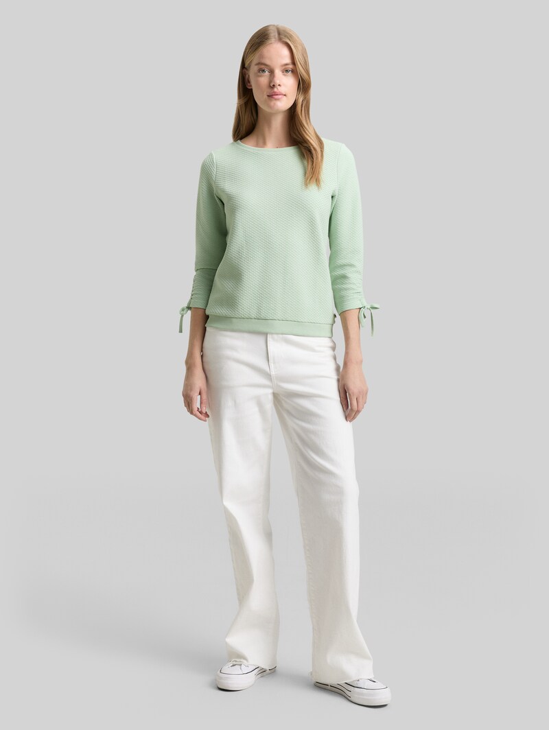Tom Tailor Slim Fit Sweatshirt mit Raffärmeln - Light Matcha Green