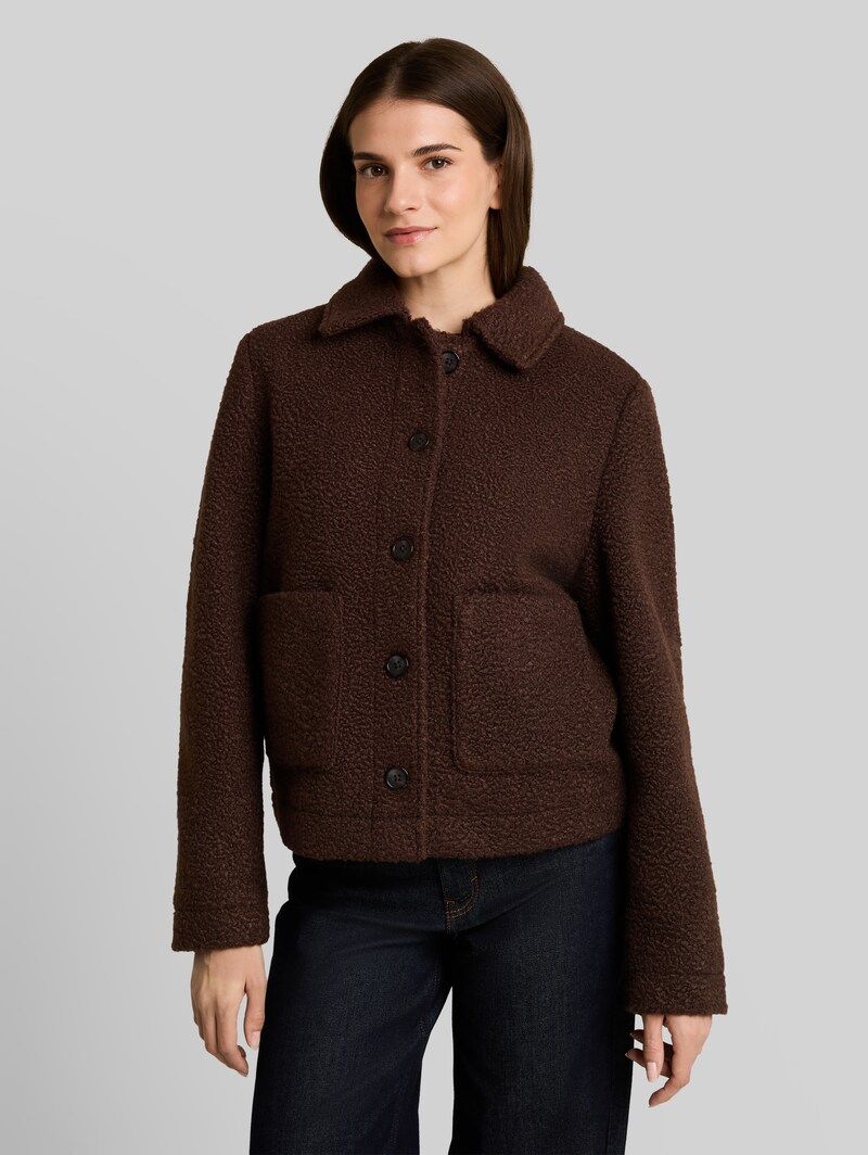 Tom Tailor Bouclé Jacke mit Taschen - Java Dark Brown Tom Tailor Bouclé Jacke mit Taschen - Java Dark Brown