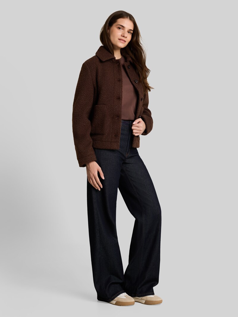 Tom Tailor Bouclé Jacke mit Taschen - Java Dark Brown