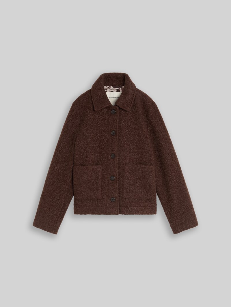 Tom Tailor Bouclé Jacke mit Taschen - Java Dark Brown