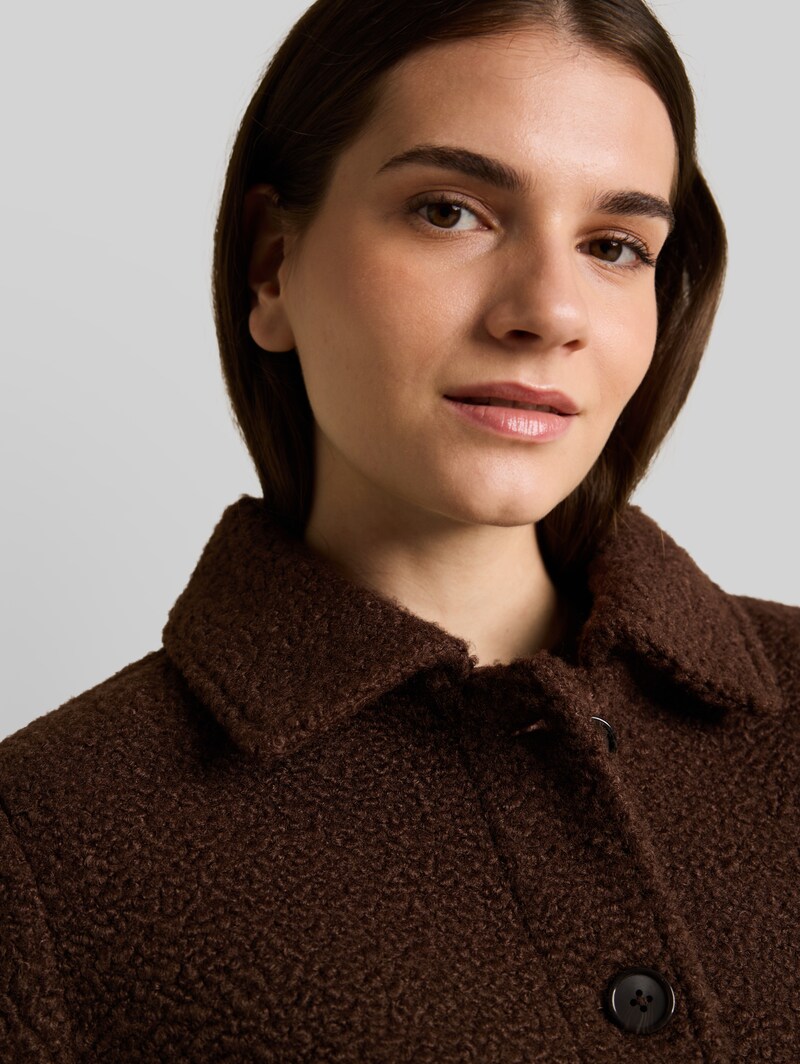 Tom Tailor Bouclé Jacke mit Taschen - Java Dark Brown