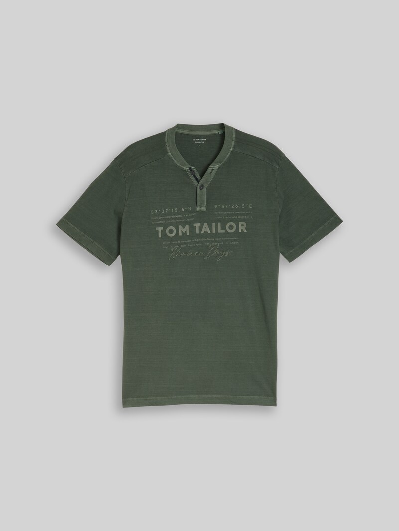 Tom Tailor Henley T-Shirt im Used-Look - Deep Leaf Green