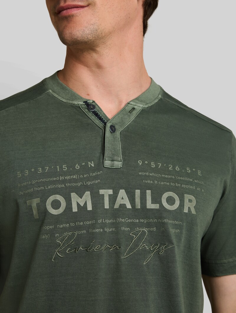 Tom Tailor Henley T-Shirt im Used-Look - Deep Leaf Green