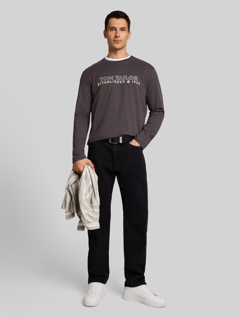 Tom Tailor Langarmshirt mit Logo-Print - Tarmac Grey