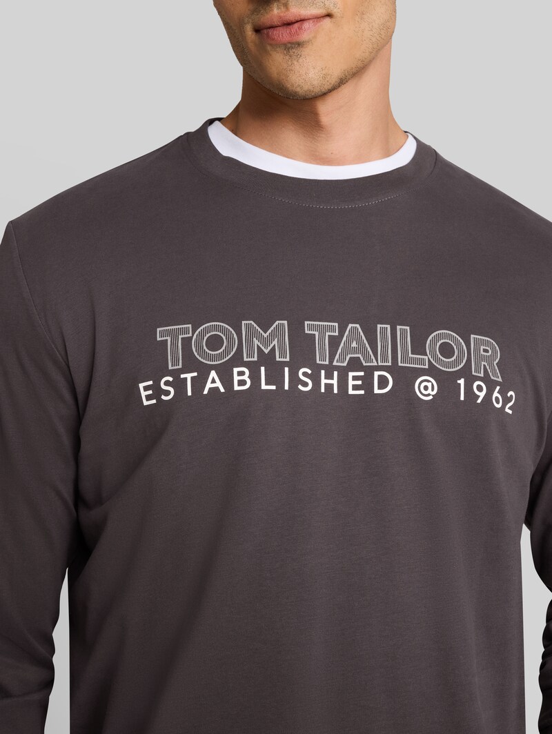 Tom Tailor Langarmshirt mit Logo-Print - Tarmac Grey