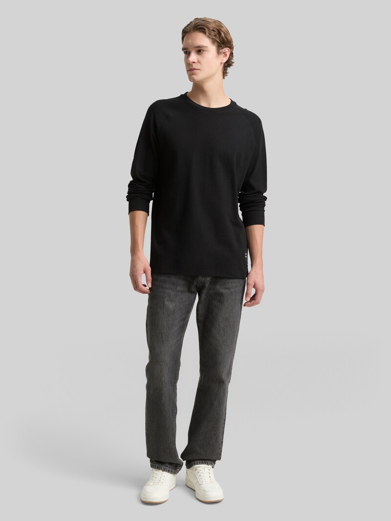 Tom Tailor Langarmshirt mit Waffelstruktur - Black