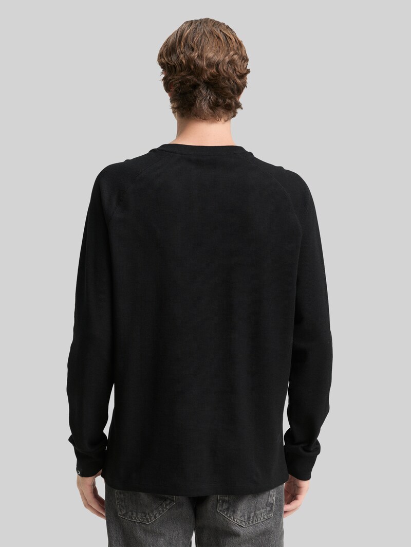 Tom Tailor Langarmshirt mit Waffelstruktur - Black