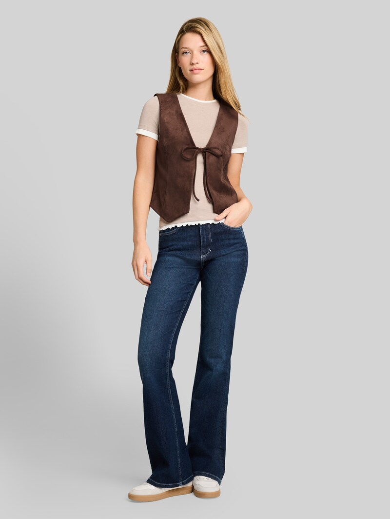 Tom Tailor Slim Fit Weste in Wildlederoptik - Cool Dark Brown