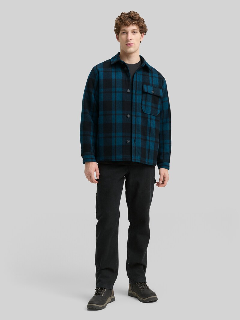 Tom Tailor Overshirt Jacke in Woll-Optik - Deep Pond Green Dark Check