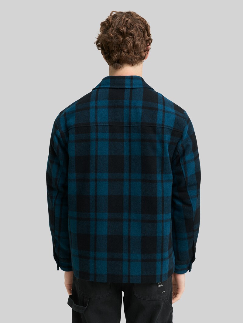 Tom Tailor Overshirt Jacke in Woll-Optik - Deep Pond Green Dark Check