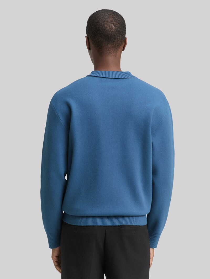Tom Tailor Relaxed Fit Strickpullover mit Polokragen - Dusty Denim Blue