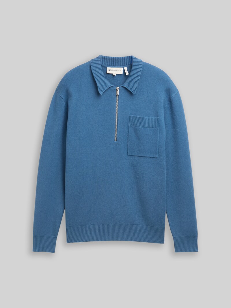 Tom Tailor Relaxed Fit Strickpullover mit Polokragen - Dusty Denim Blue