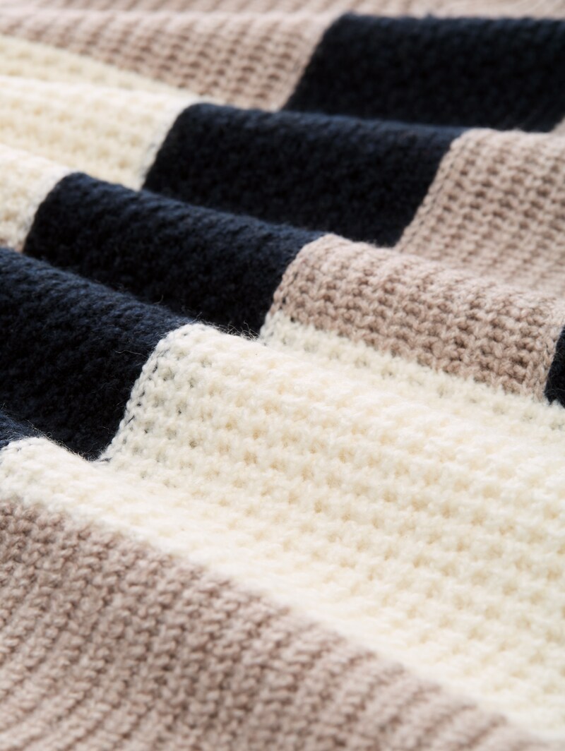Tom Tailor Loose Fit Strickpullover mit Colour Blocking - Taupe Structured Colorblock