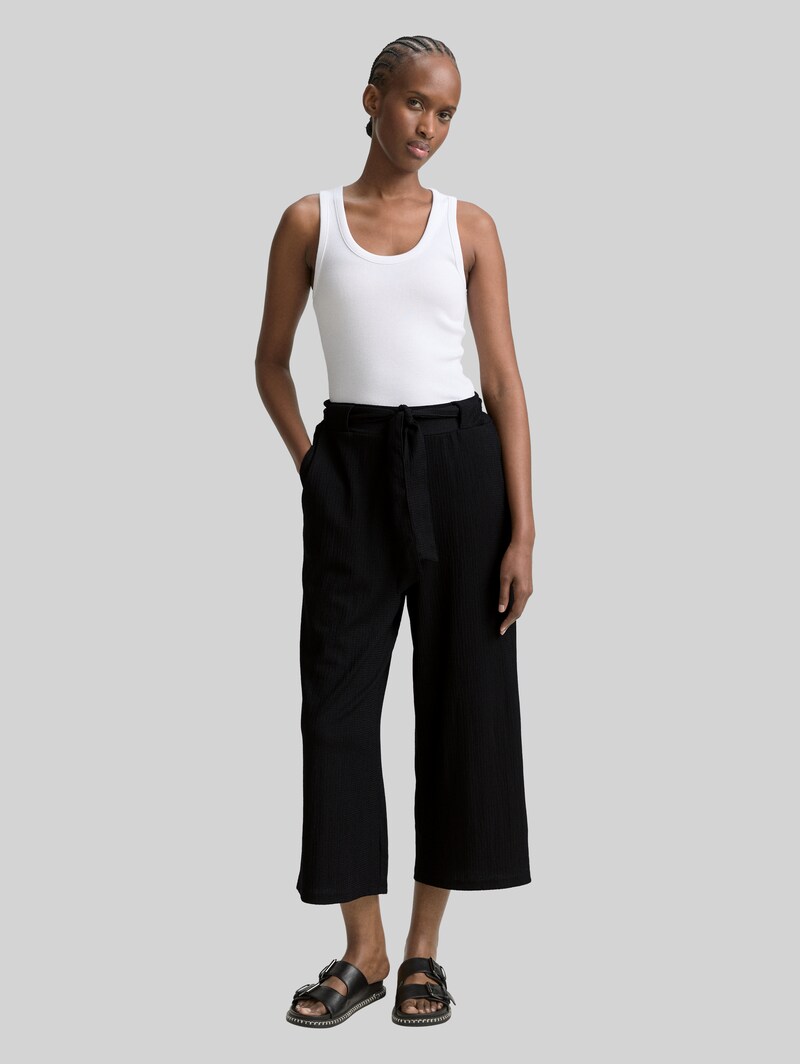 Tom Tailor High Waist Culotte Hose mit Bindegürtel - Deep Black