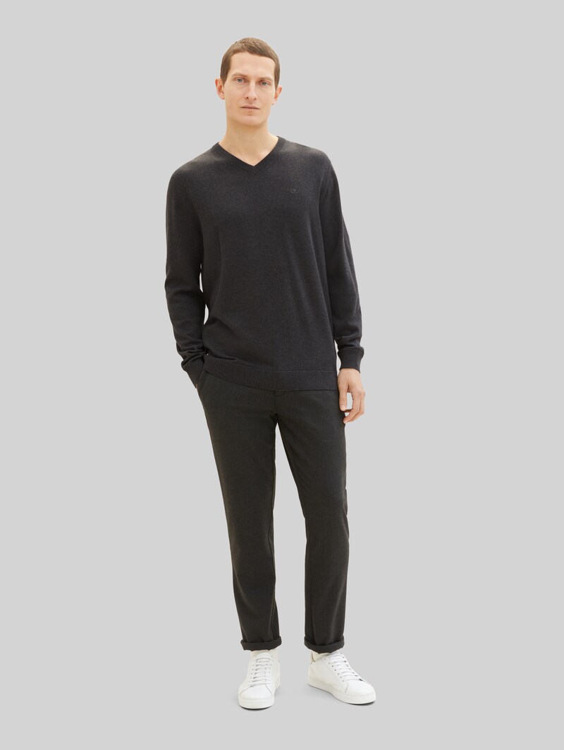 Tom Tailor Strickpullover mit V-Ausschnitt - Black Grey Melange