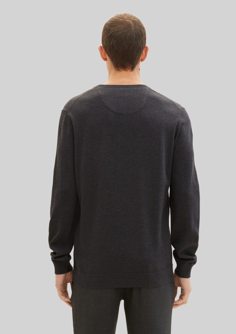Tom Tailor Strickpullover mit V-Ausschnitt - Black Grey Melange