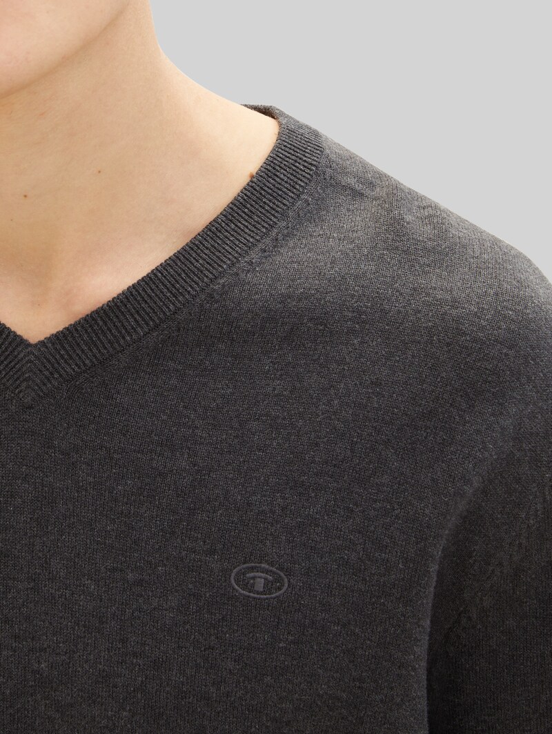 Tom Tailor Strickpullover mit V-Ausschnitt - Black Grey Melange