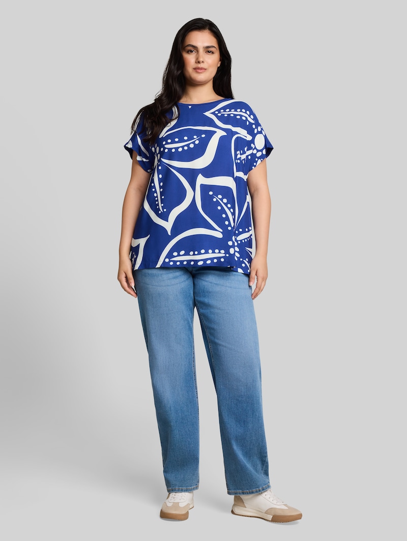Tom Tailor Plus Size - T-Shirt im Material-Mix - Shiny Royal Blue