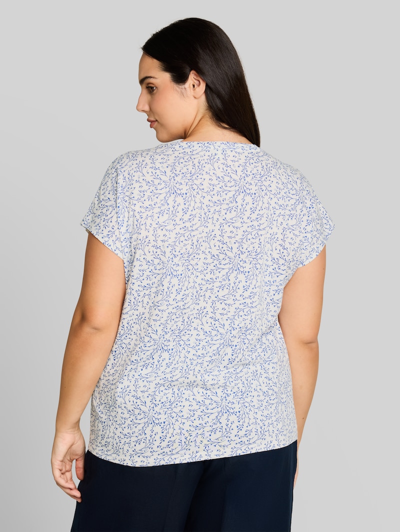 Tom Tailor Plus Size - T-Shirt mit Knotendetail - White Small Leaves Design
