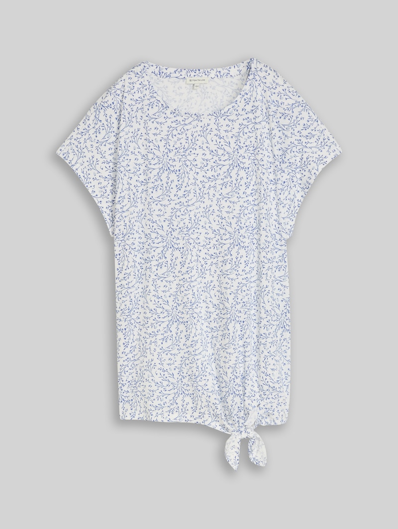 Tom Tailor Plus Size - T-Shirt mit Knotendetail - White Small Leaves Design