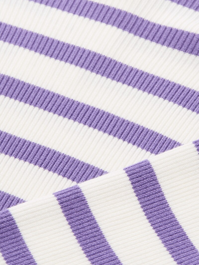 Tom Tailor Cropped Strickpullover mit Streifenmuster - Vivid Purple White Stripe