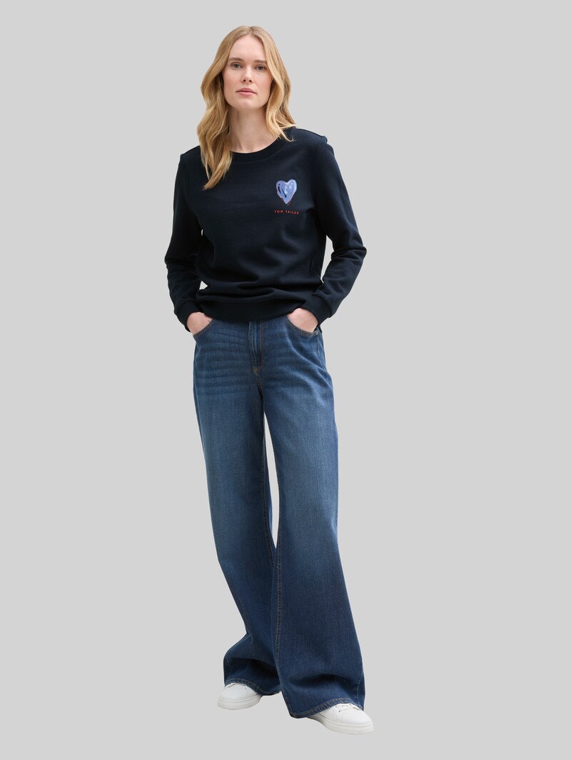 Tom Tailor Loose Fit Sweatshirt mit Print - Sky Captain Blue