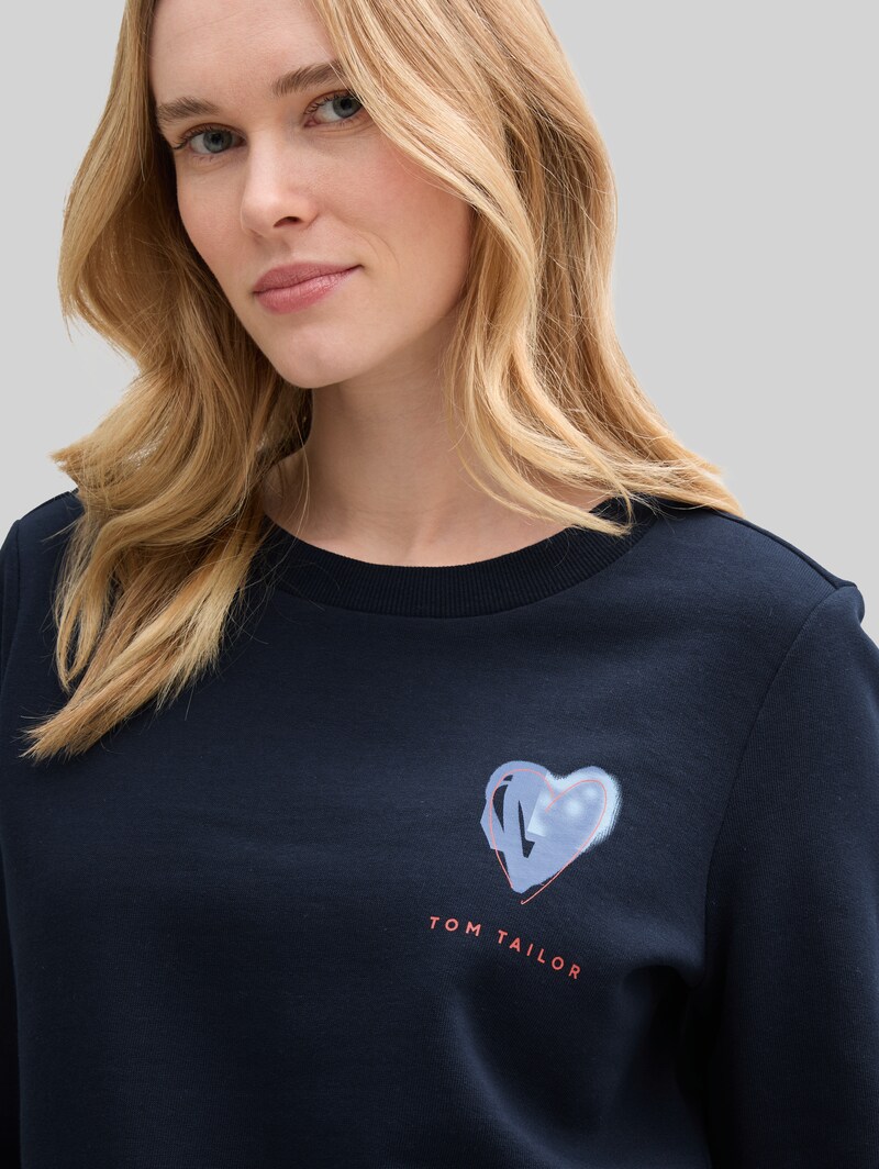 Tom Tailor Loose Fit Sweatshirt mit Print - Sky Captain Blue