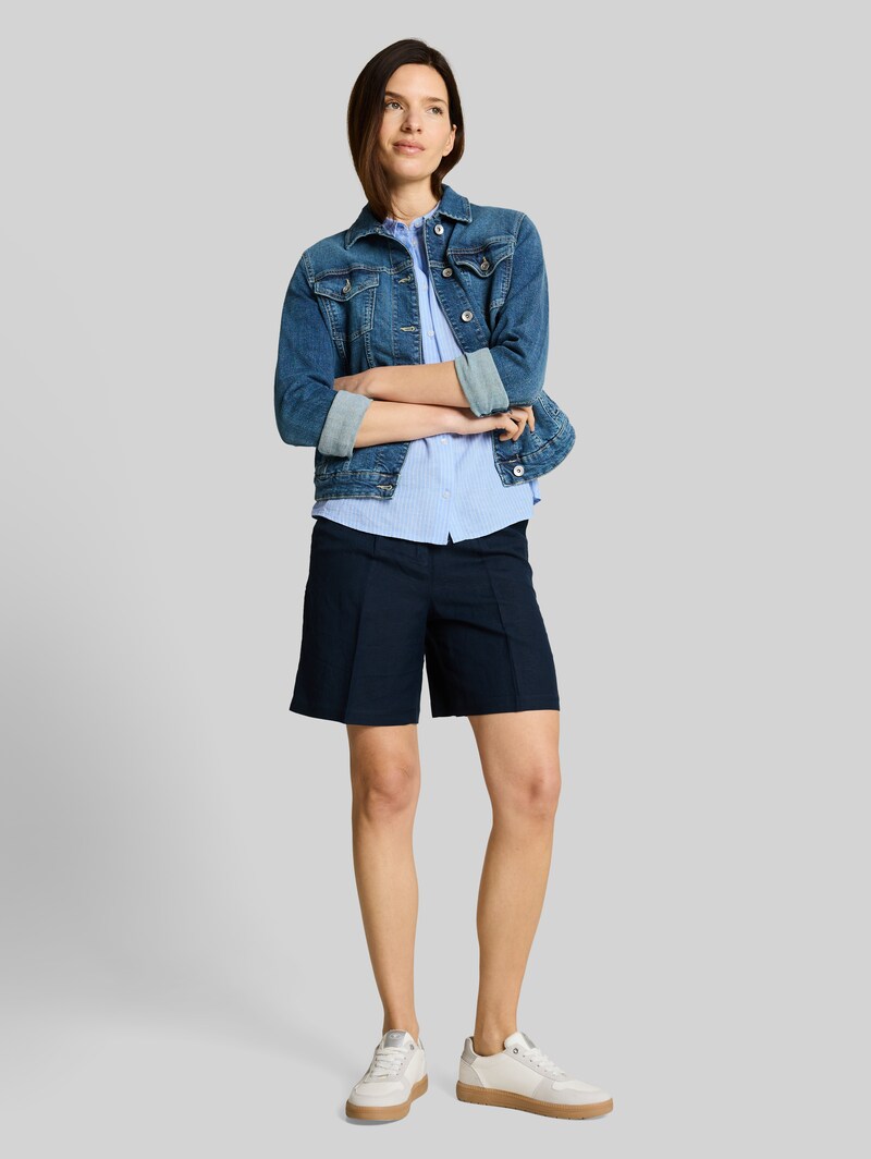 Tom Tailor Loose Fit Bluse mit Leinenanteil - Fjord Blue Irregular Stripe