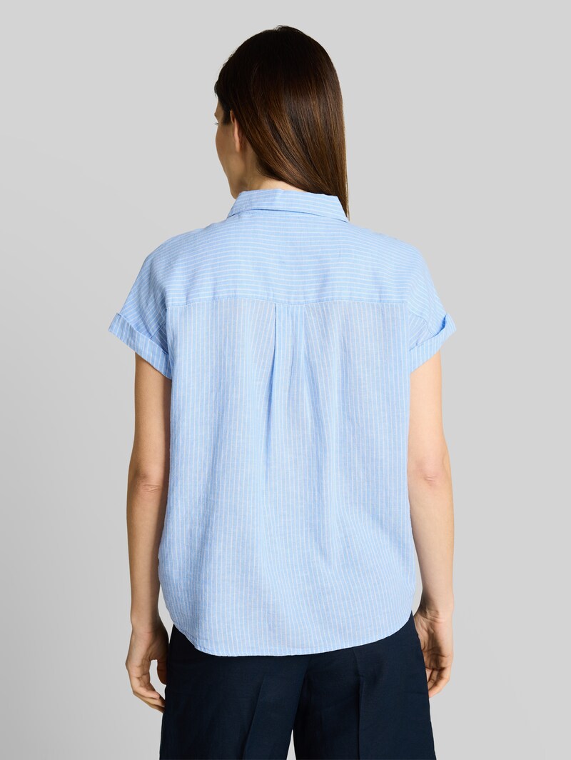 Tom Tailor Loose Fit Bluse mit Leinenanteil - Fjord Blue Irregular Stripe