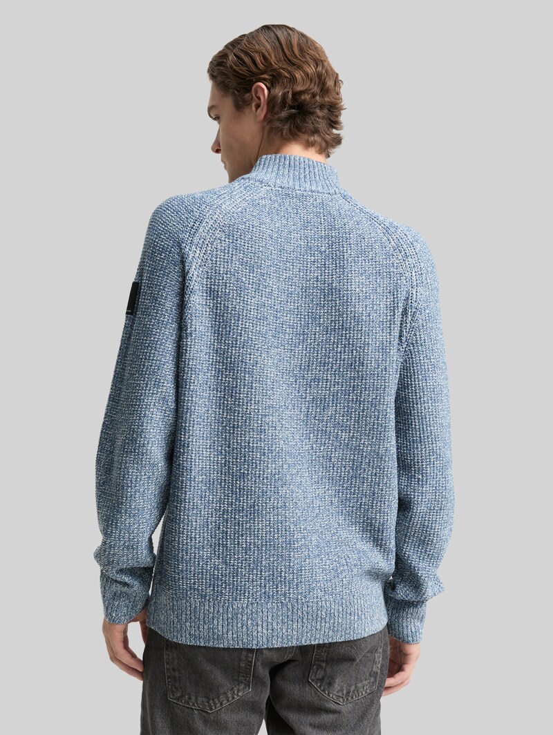 Tom Tailor Troyer Strickpullover - Denim Blue White Mouline