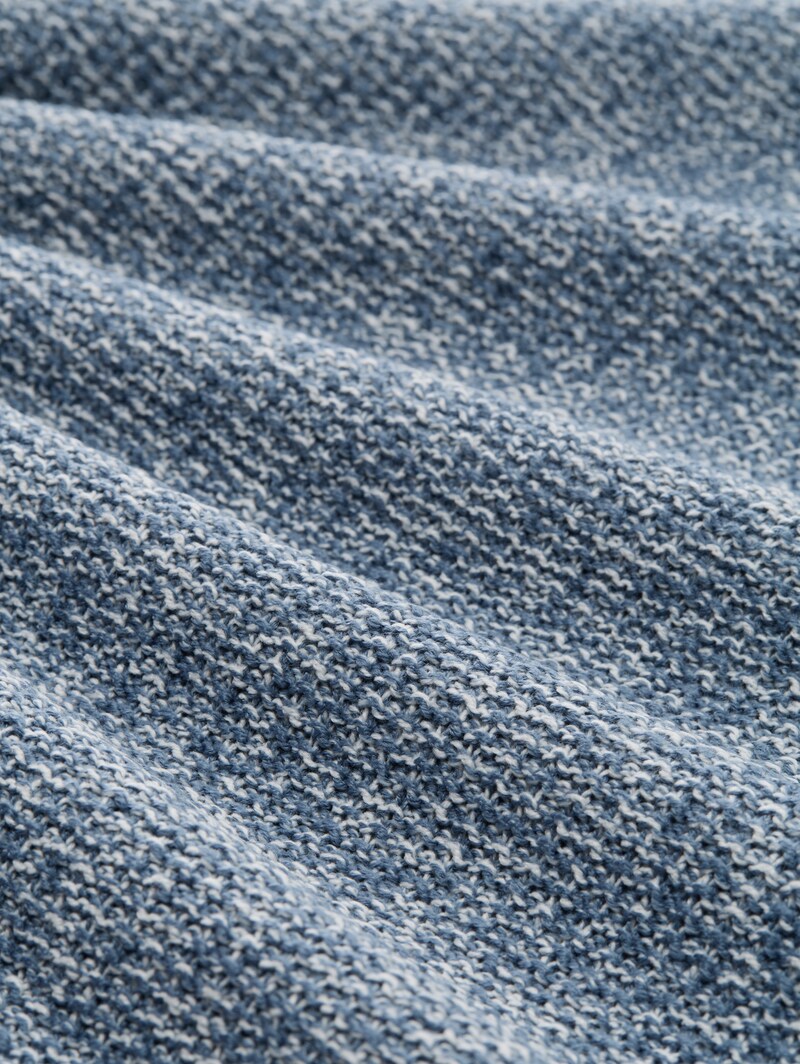 Tom Tailor Troyer Strickpullover - Denim Blue White Mouline