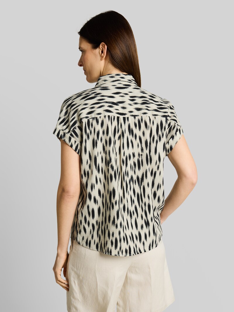 Tom Tailor Loose Fit Bluse mit Leinenanteil - Sand Stone Beige Abstract Dot