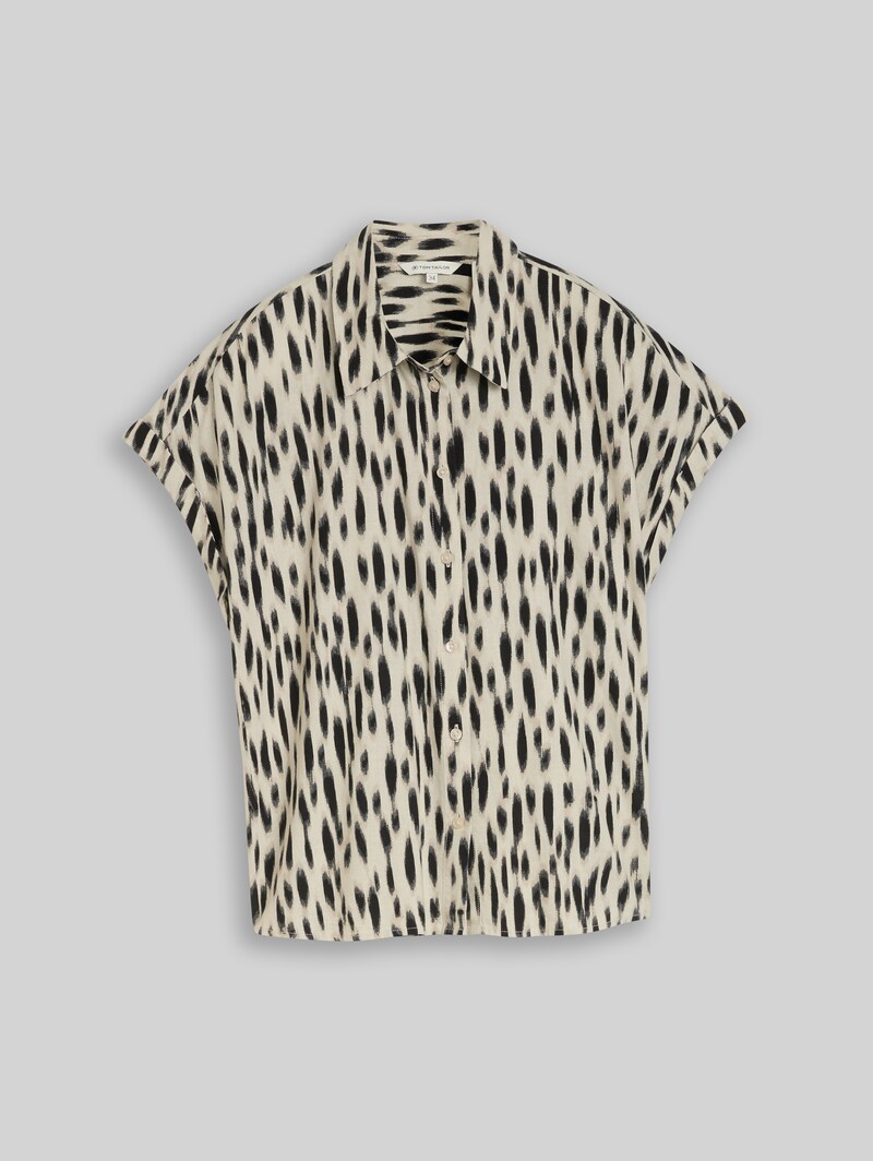 Tom Tailor Loose Fit Bluse mit Leinenanteil - Sand Stone Beige Abstract Dot