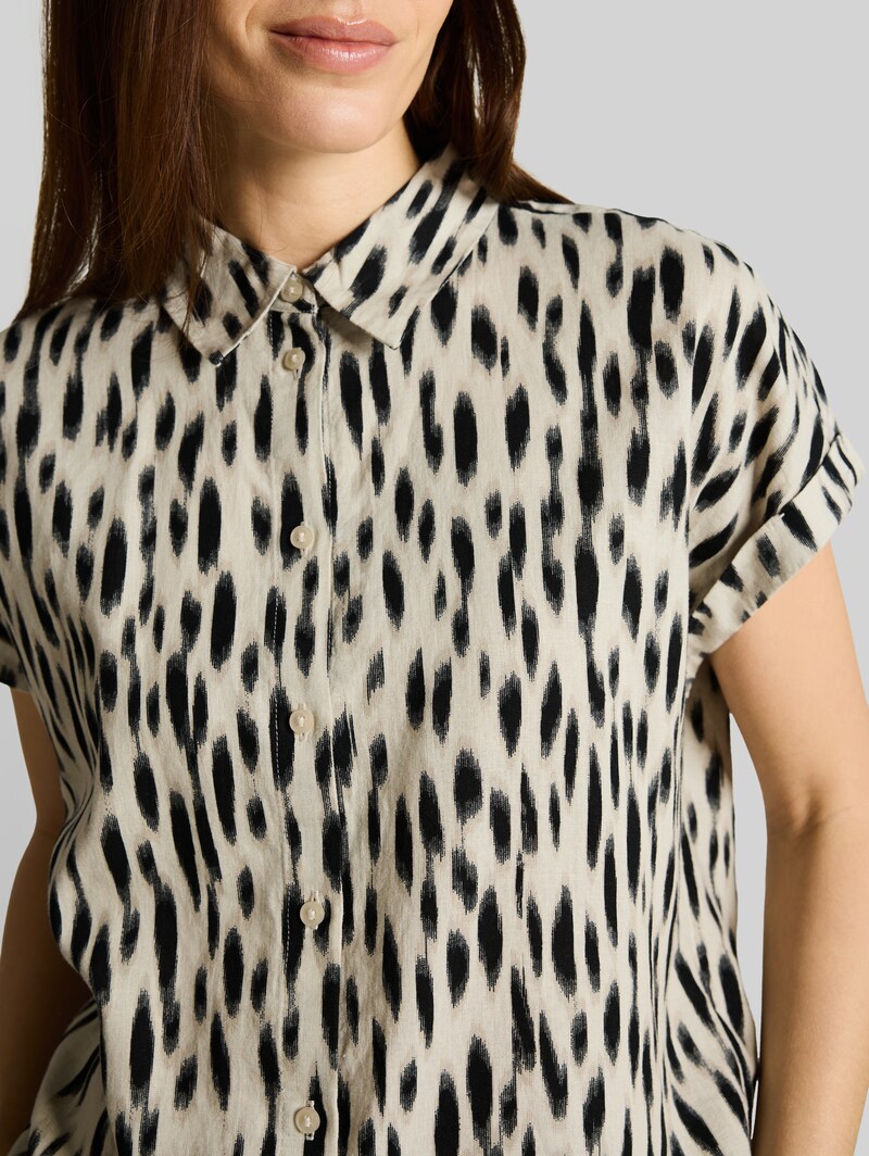 Tom Tailor Loose Fit Bluse mit Leinenanteil - Sand Stone Beige Abstract Dot