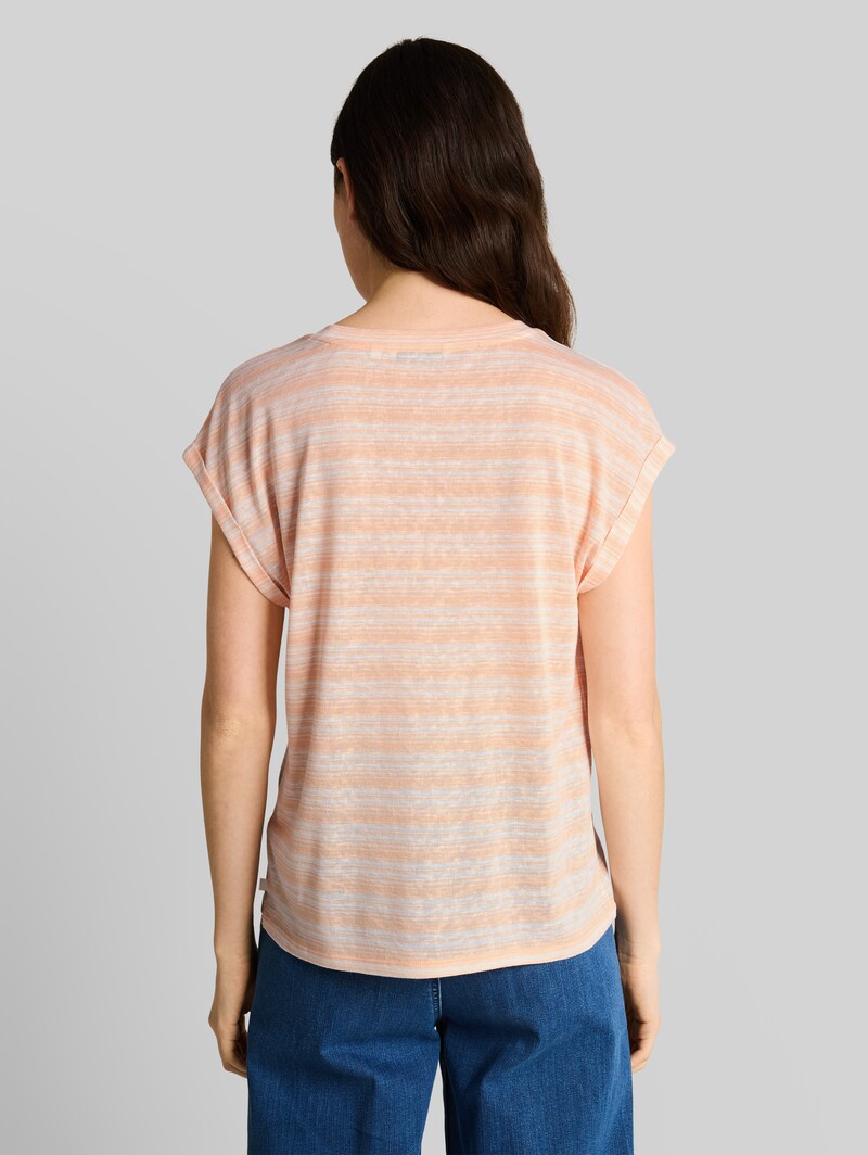 Tom Tailor T-Shirt mit Streifenmuster - Apricot White Gradient Stripe