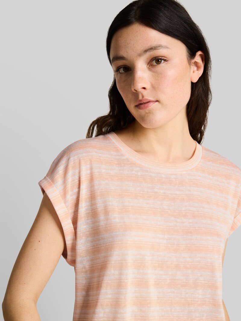 Tom Tailor T-Shirt mit Streifenmuster - Apricot White Gradient Stripe