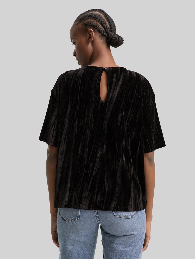 Tom Tailor Loose Fit T-Shirt aus Samt - Deep Black