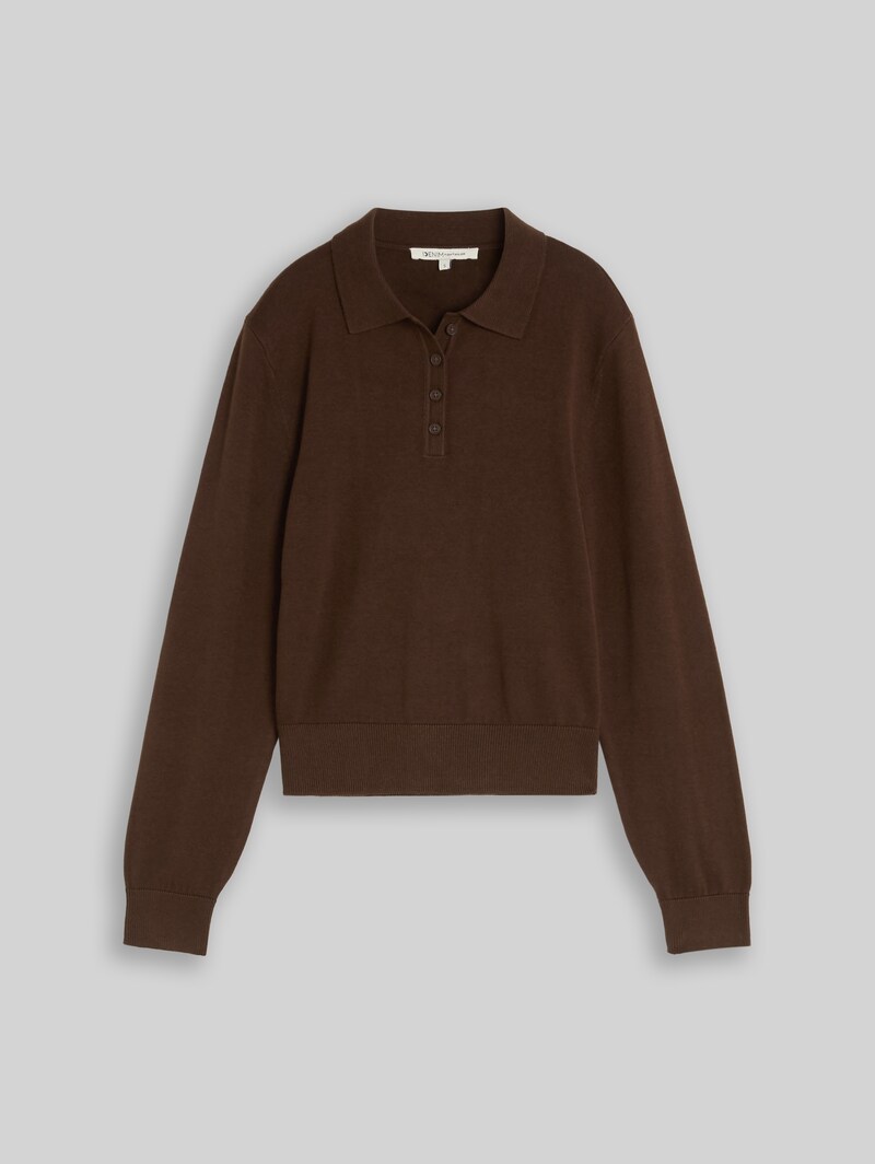 Tom Tailor Strickpullover mit Polokragen - Cool Dark Brown