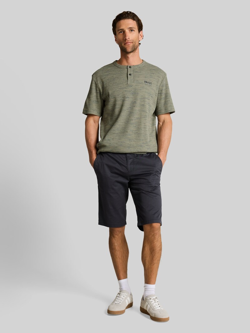 Tom Tailor Henley T-Shirt in Melange-Optik - Olive Grey Waffle Inject