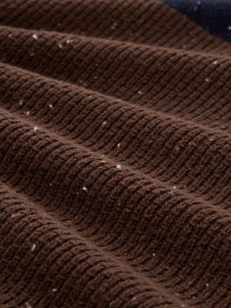 Tom Tailor Troyer Strickpullover mit Strukturmix - Navy Brown Color Block