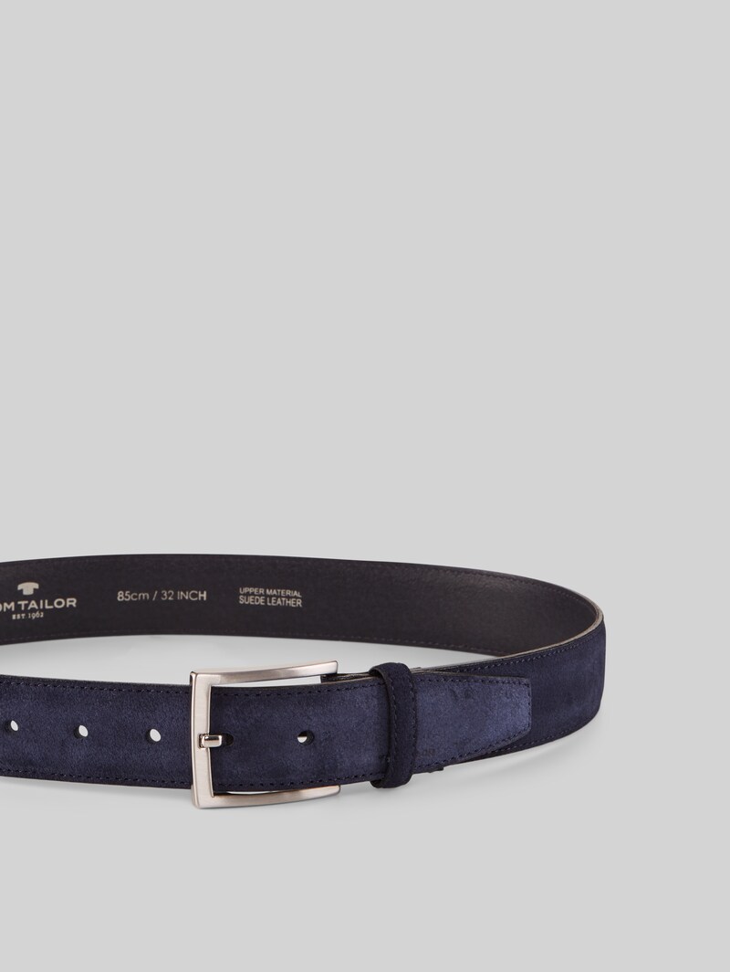 Tom Tailor TTFRANK Velourledergürtel mit eckiger Dornschließe - Navy Uni