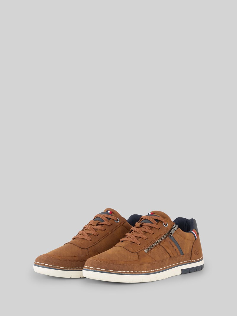Tom Tailor Sneaker aus strukturiertem Lederimitat - Cognac