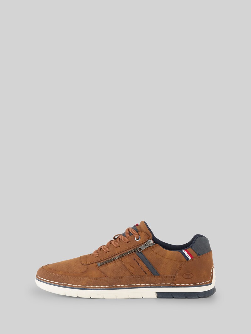 Tom Tailor Sneaker aus strukturiertem Lederimitat - Cognac