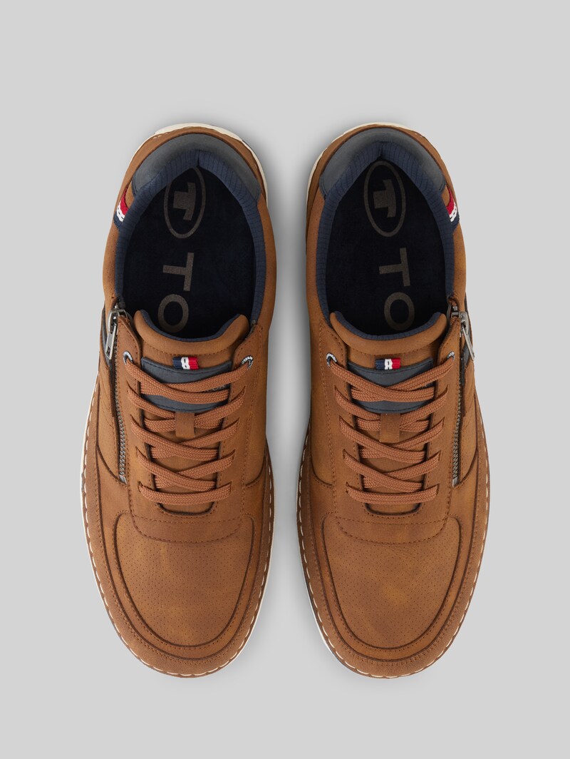 Tom Tailor Sneaker aus strukturiertem Lederimitat - Cognac