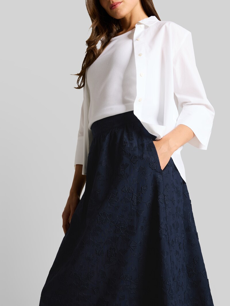 Tom Tailor High Waist Midi-Rock mit Stickerei - Sky Captain Blue