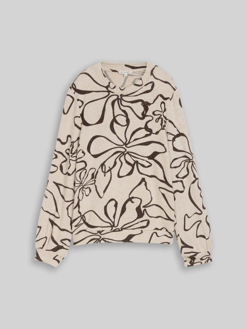 Tom Tailor Cosy Langarmshirt mit Muster - Beige Brown Flower Design
