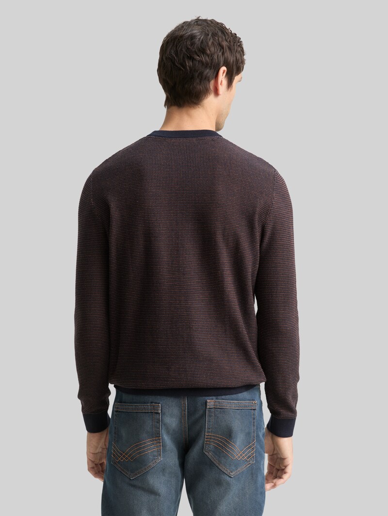 Tom Tailor Strickpullover aus Baumwolle - Navy Mid Brown Dot Stripe