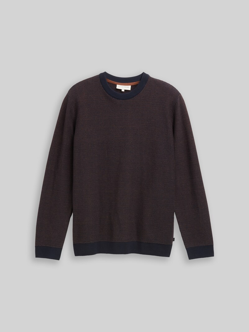 Tom Tailor Strickpullover aus Baumwolle - Navy Mid Brown Dot Stripe